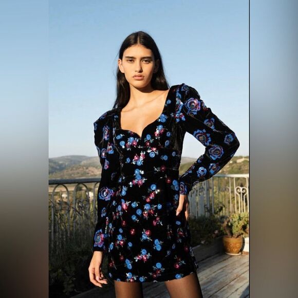 Sabina Musayev Sequin Embellished Velvet Puff Shoulder Dress size M - Picture 5 of 11